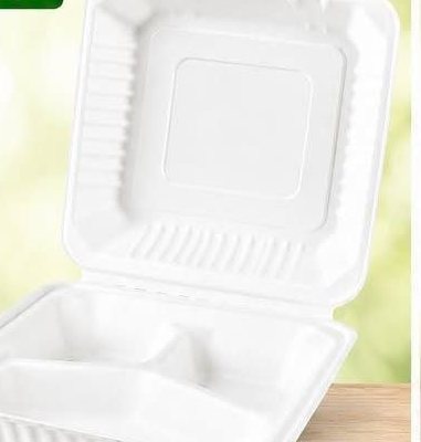 Boîte repas biodégradable 3 compartiments ouverte